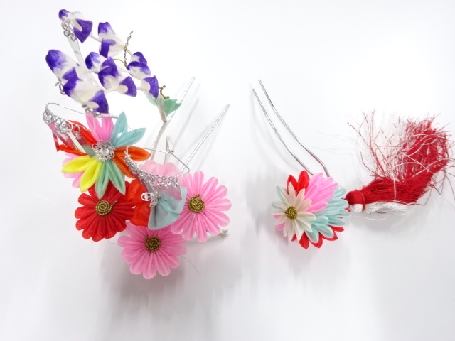 アンティーク　つまみ細工　びらびら髪飾りセット